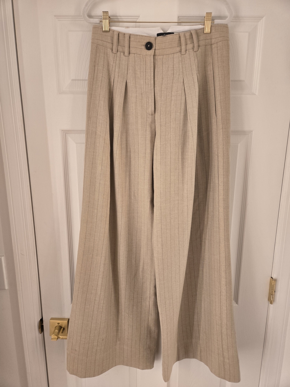 ME+EM Beige Pinstripe Wide-Leg Trousers